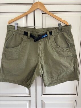 Kavu Chili Lite Belted Cotton Shorts Hiking Outdoors Climbing Green Mens  XL